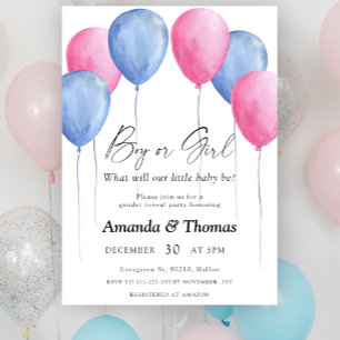 Boy or girl - Balloons - gender reveal Invitation