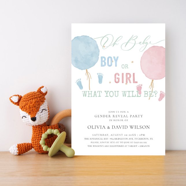 Boy or Girl Balloons Gender Reveal Party Invitation (Creator Uploaded)