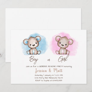 Boy or Girl Bear Gender Reveal Party Invitation