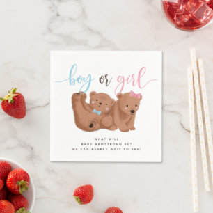 Boy or Girl Bear Gender Reveal Party Napkins