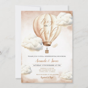 Boy or Girl Beige Hot Air Balloon Gender Reveal Invitation