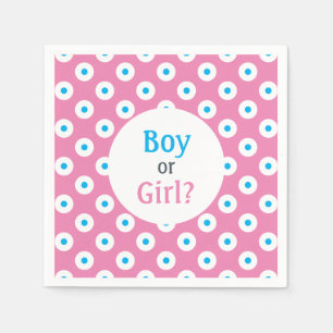 Boy or Girl? Blue on Pink Polka-Dot Gender Reveal Napkin
