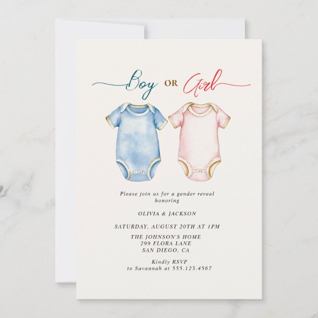 Boy or Girl bodysuits Gender Reveal Party  Invitation (Front)