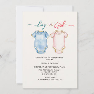Boy or Girl bodysuits Gender Reveal Party  Invitation