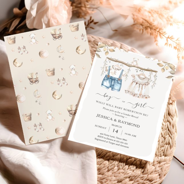 Boy or Girl Boho Gender Reveal Party Invitation (Creator Uploaded)