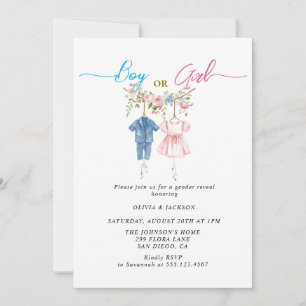 Boy or Girl clothes Gender Reveal Party Invitation