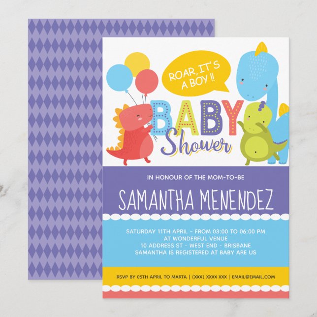 Boy or Girl Dinosaur Baby Shower Invitation (Front/Back)