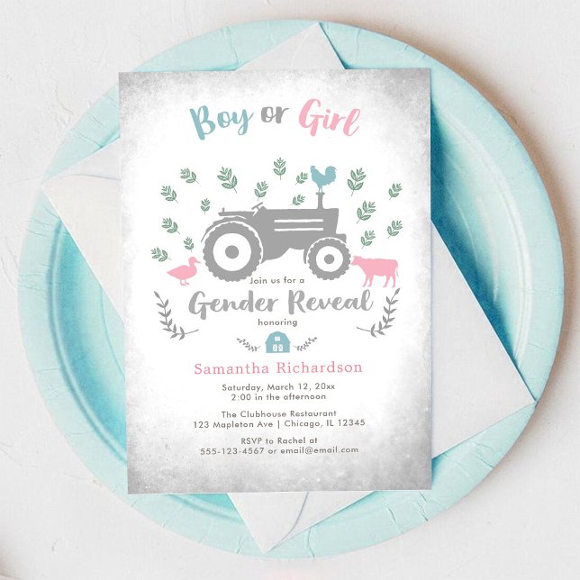 Boy or Girl Farm Tractor Gender Reveal Invitation (Creator Uploaded)
