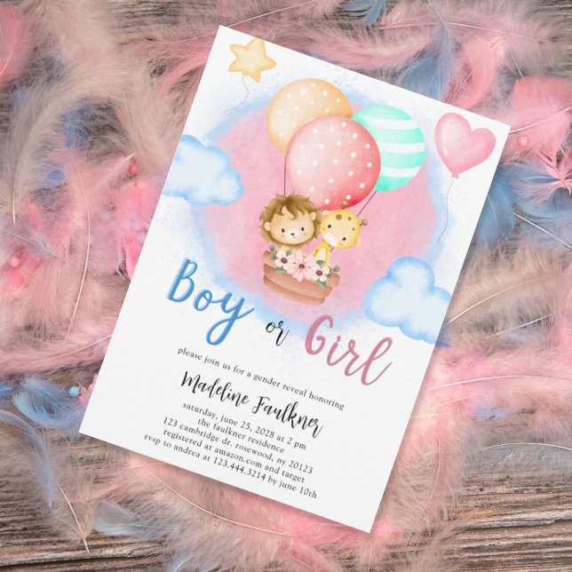 Boy or Girl Gender Reveal Baby Animal Invitation (Creator Uploaded)