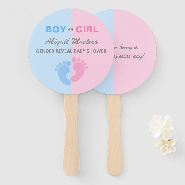 Boy or Girl Gender Reveal Baby Shower Baby Feet Hand Fan (Front and Back)
