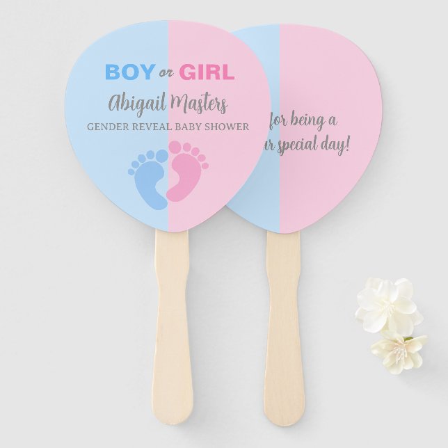 Boy or Girl Gender Reveal Baby Shower Baby Feet Hand Fan (Front and Back)