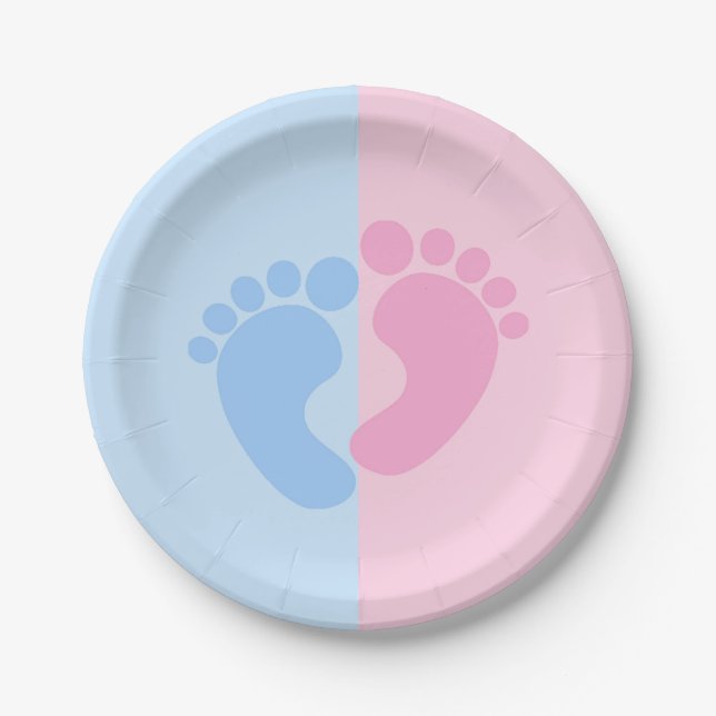 Boy or Girl Gender Reveal Baby Shower Baby Feet Pa Paper Plate (Front)
