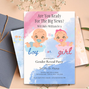 Boy or girl gender reveal baby shower invitation