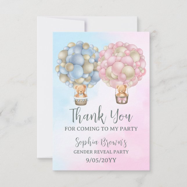 Boy or Girl Gender Reveal Baby Shower Party Thank You Card (Front)