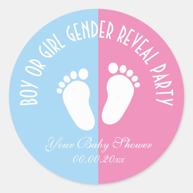 Boy or girl gender reveal baby shower stickers (Front)