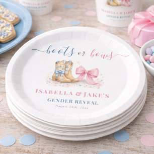 Boy Or Girl Gender Reveal Boots or Bows Party Paper Plate