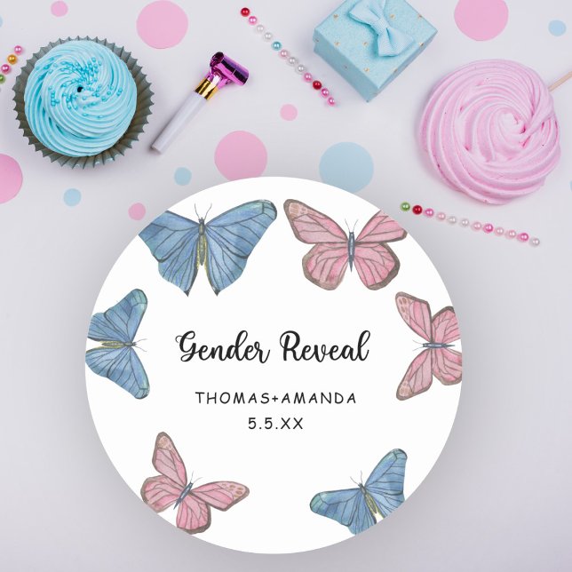 Boy or girl. Gender reveal Classic Round Sticker (Creator Uploaded)