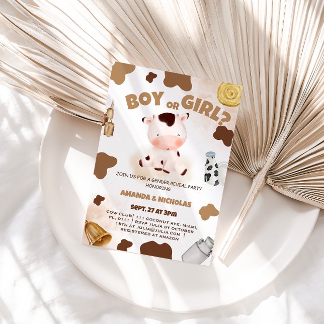 Boy or Girl Gender Reveal Cow Boho Rustic Invitation (Creator Uploaded)