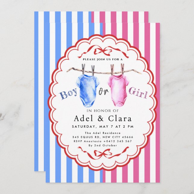 Boy or Girl Gender Reveal Invitation (Front/Back)
