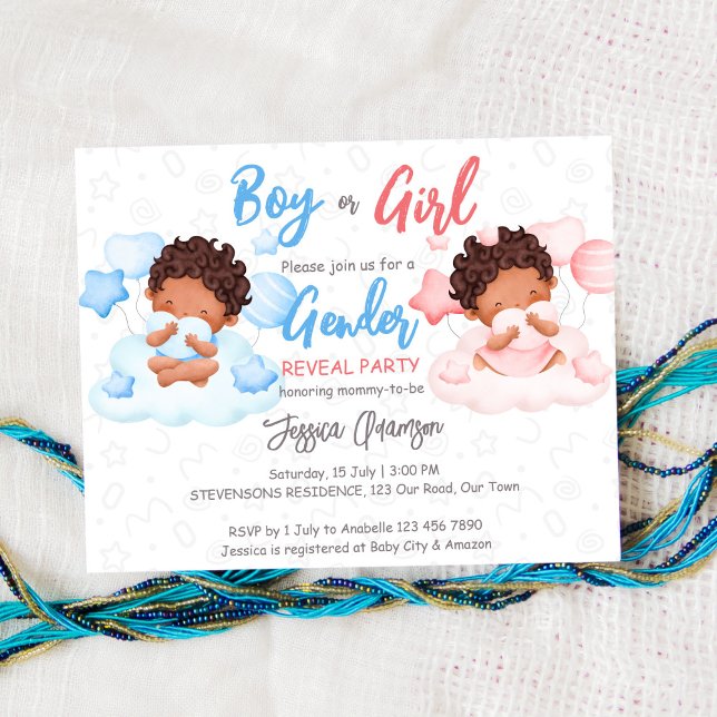 Boy or girl gender reveal party budget invitation (Creator Uploaded)
