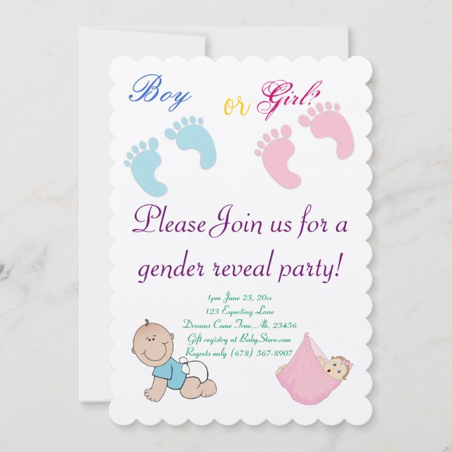 Boy or Girl Gender Reveal Party Cute Adorable Invitation (Front)