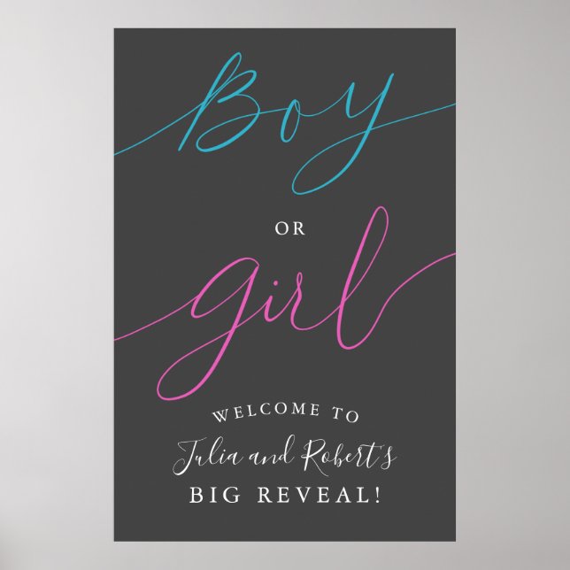 Boy Or Girl Gender Reveal Party Grey Welcome Sign (Front)