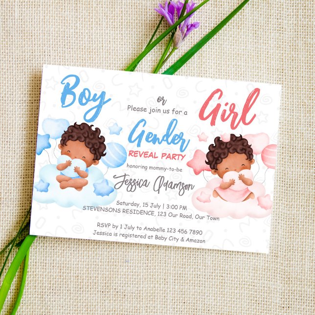 Boy or girl gender reveal party invitation (Creator Uploaded)