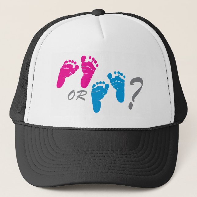 boy or girl? gender reveal party trucker hat (Front)
