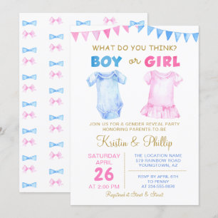 Boy or Girl Gender Reveal Pink Blue Baby shower Invitation