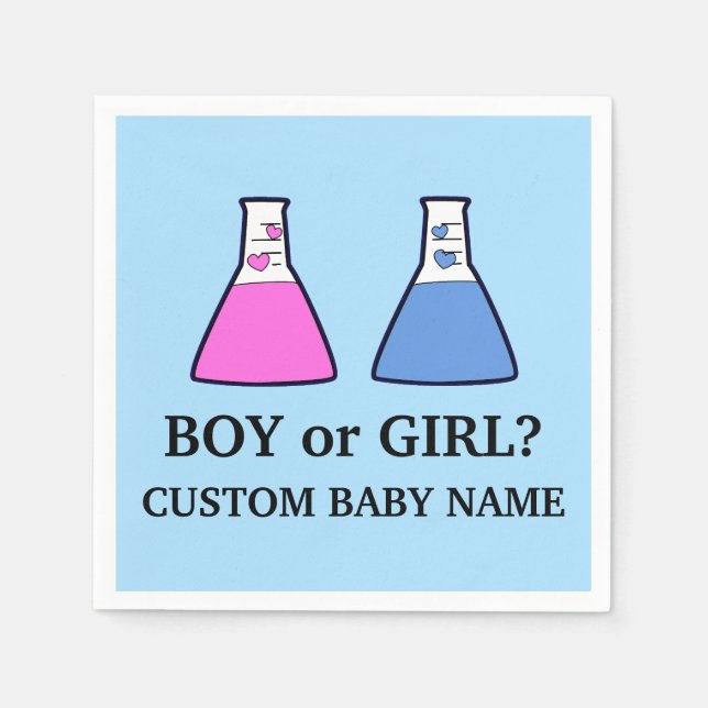 Boy or Girl Gender Reveal Science Beaker  Hearts Napkin (Front)