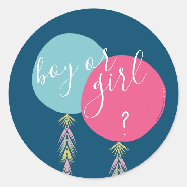 Boy or Girl Gender Reveal Tassel  Balloon  Navy   Classic Round Sticker (Front)