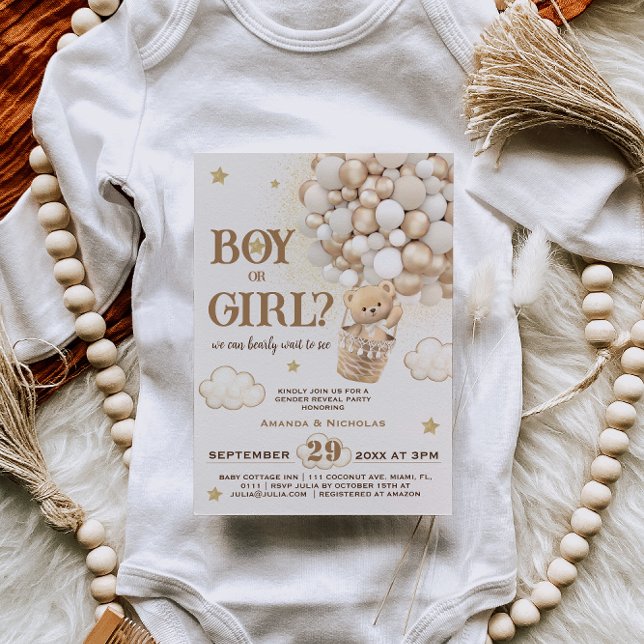 Boy or Girl Gender Reveal Teddy Bear Invitation (Creator Uploaded)