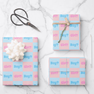Boy or Girl Gender Reveal Wrapping Paper Sheet