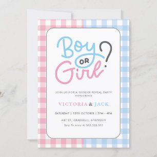 Boy or Girl Gingham Classic gender reveal Invitation