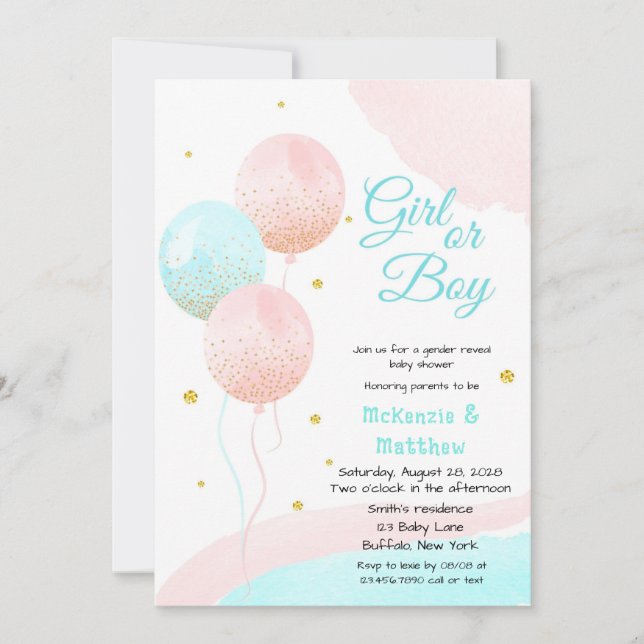 Boy or Girl Glitter Balloons Baby Gender Reveal  Invitation (Front)