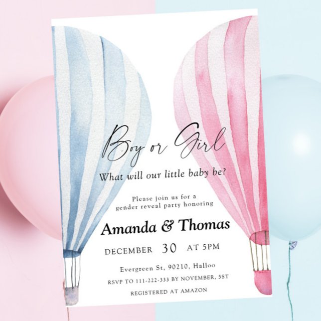 Boy or girl - Hot air balloons - gender reveal Invitation (Creator Uploaded)