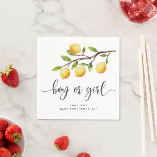 Boy or Girl Lemon Citrus Gender Reveal Party Napkin