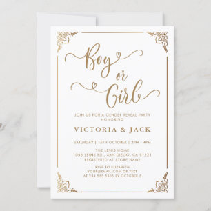 Boy or Girl Luxury Gold Ornate Baby Gender Reveal Invitation