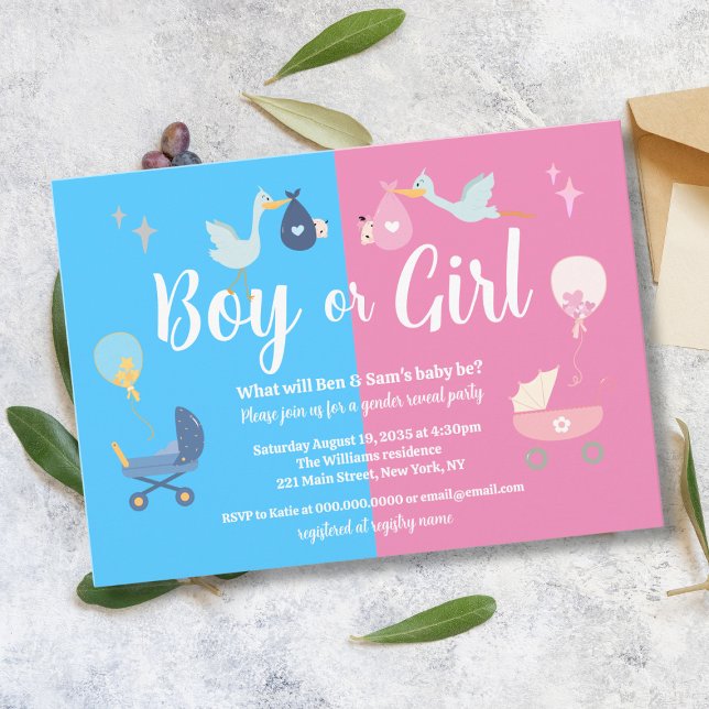 Boy or Girl Modern Blue Pink Gender Reveal Party Invitation (Boy or Girl Modern Blue Pink Gender Reveal Party Invitation
)