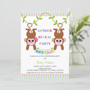 Boy or Girl Monkey Gender Reveal Party Invitation