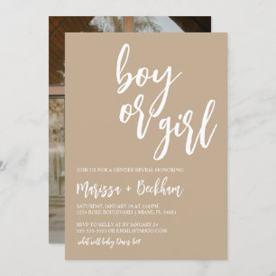 Boy or Girl Neutral Tan Gender Reveal Invitation