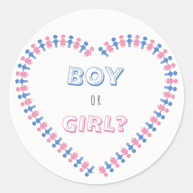 Boy or Girl? Pink and Blue Baby Gender Reveal Classic Round Sticker (Front)