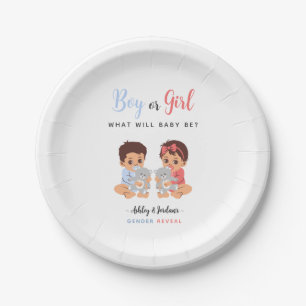 Boy or Girl Pink and Blue Baby Gender Reveal Paper Plate