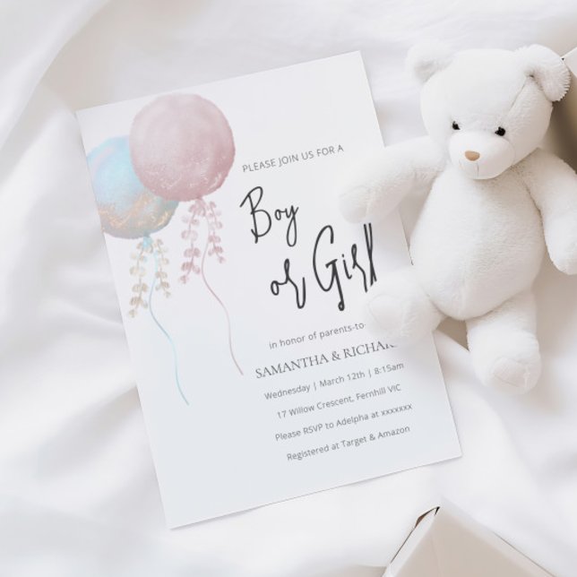 Boy or Girl Pink and Blue Balloon Gender Reveal Invitation (Creator Uploaded)