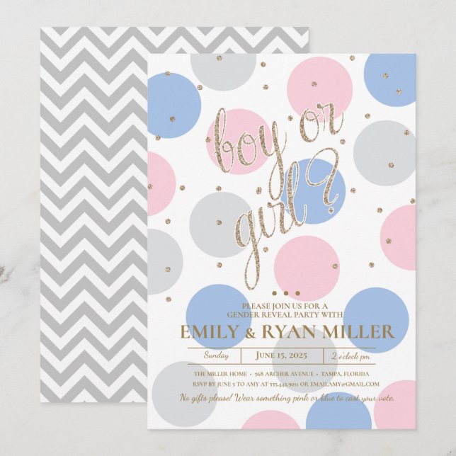Boy or Girl? Pink & Blue Baby Gender Reveal Party Invitation (Front/Back)