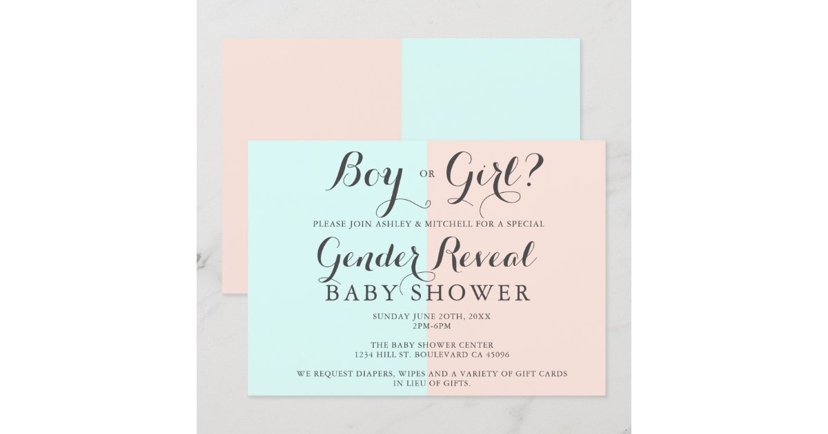 Boy or girl pink blue baby shower gender reveal invitation Zazzle