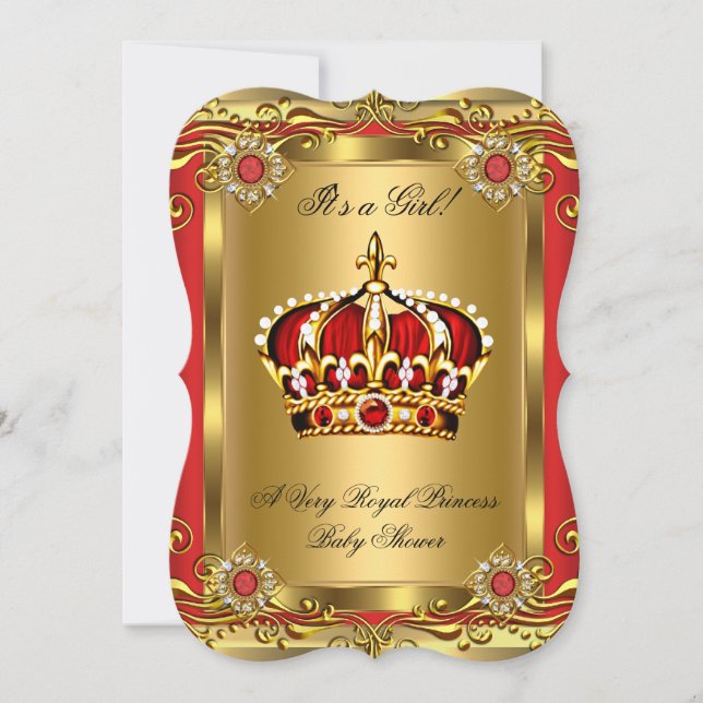 Boy or Girl Royal Baby Shower Regal Red Gold 2 Invitation (Front)