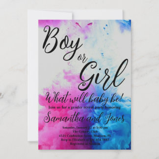 Boy or Girl Smoke Themed Baby Gender Reveal Party  Invitation