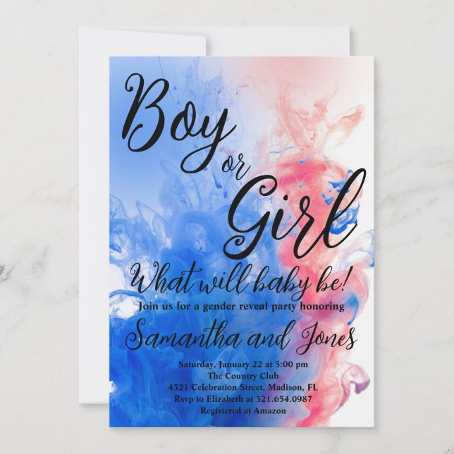 Boy or Girl Smoke Themed Baby Gender Reveal Party  Invitation (Front)