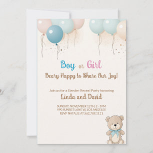 Boy or Girl Teddy Bear Gender Reveal Invitation